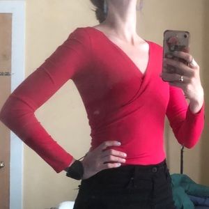 Topshop Hot Pink Surplice Wrap Bodysuit